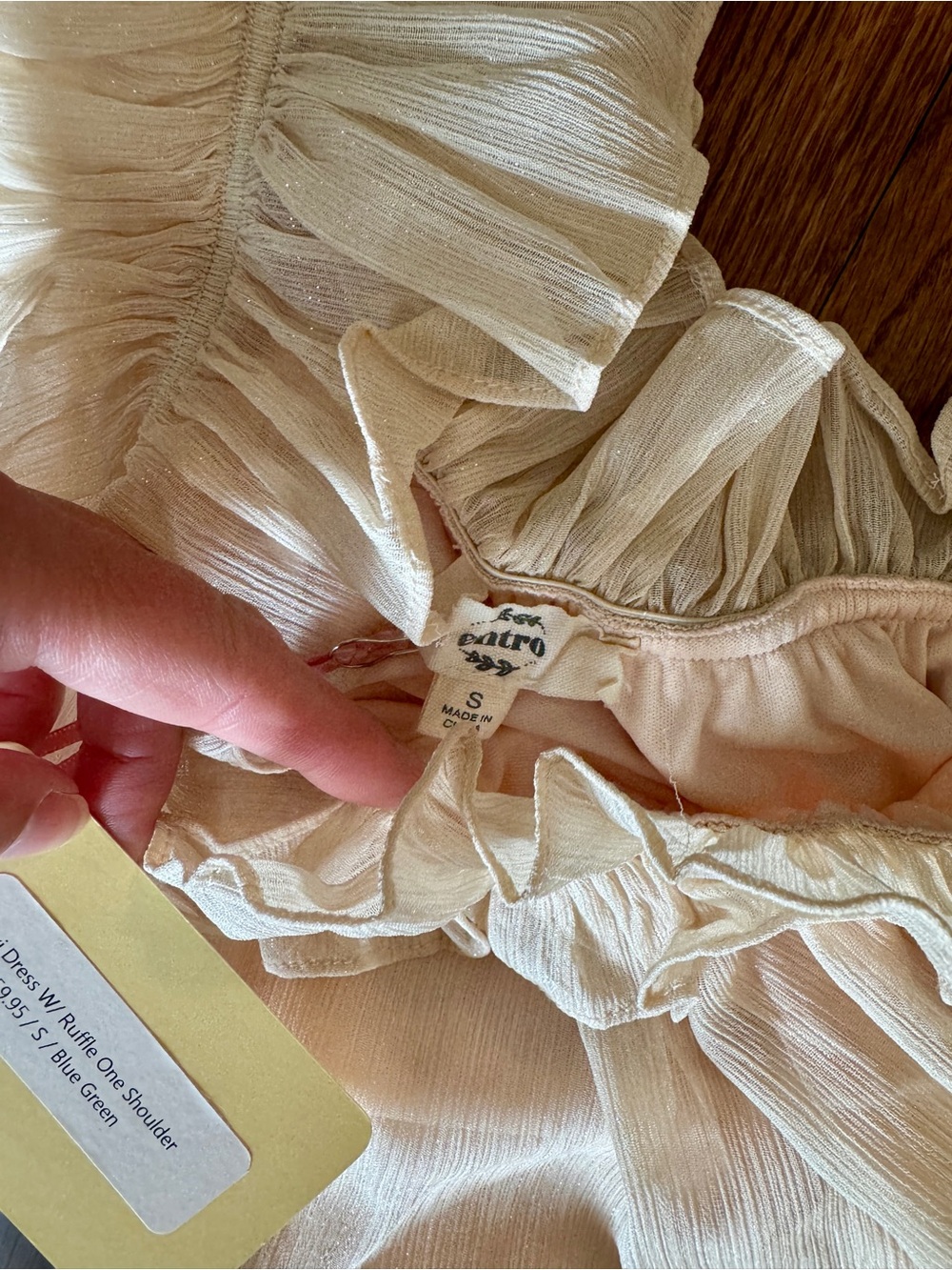 entro One-Shoulder Tiered Maxi Dress in Cream, Light Blue, Sage, and Dusty Rose - Picture 2 of 2